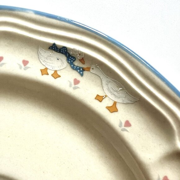 Vintage Brick Oven Stoneware Saucer Aunt Rhody Blue Goose Set Of 2 Plates 6.5" - Picture 6 of 9